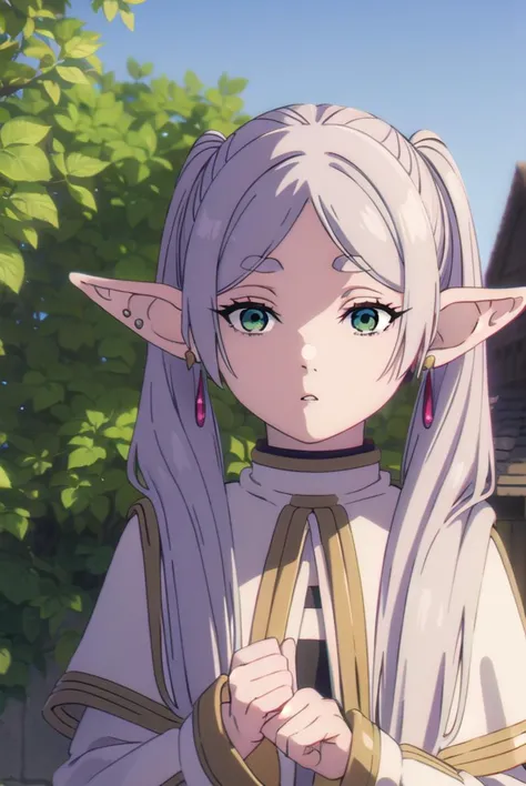 frieren, <lyco:frieren-lyco-nochekaiser:1>,
frieren, long hair, twintails, (green eyes:1.5), grey hair, pointy ears, elf,
break ...