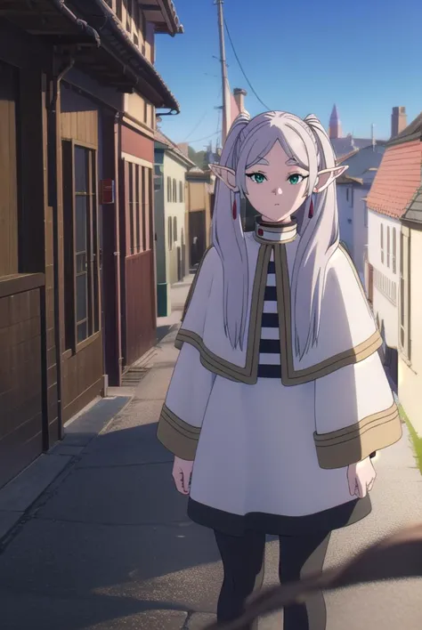 frieren, <lyco:frieren-lyco-nochekaiser:1>,
frieren, long hair, twintails, (green eyes:1.5), grey hair, pointy ears, elf,
BREAK shirt, long sleeves, jewelry, pantyhose, earrings, striped, black pantyhose, capelet, striped shirt,
BREAK looking at viewer, upper body, full body,
BREAK outdoors, sky, nature,
BREAK <lyco:GoodHands-beta2:1>, (masterpiece:1.2), best quality, high resolution, unity 8k wallpaper, (illustration:0.8), (beautiful detailed eyes:1.6), extremely detailed face, perfect lighting, extremely detailed CG, (perfect hands, perfect anatomy),