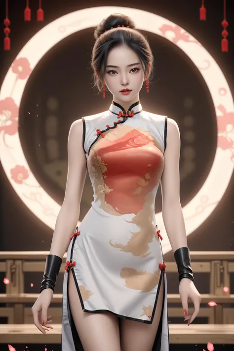 1girl,  <lora:ç»ªå¿-è®¾è®¡ææè¢ Fashion cheongsam:0.8> Fashion cheongsam, on the fashioon runway