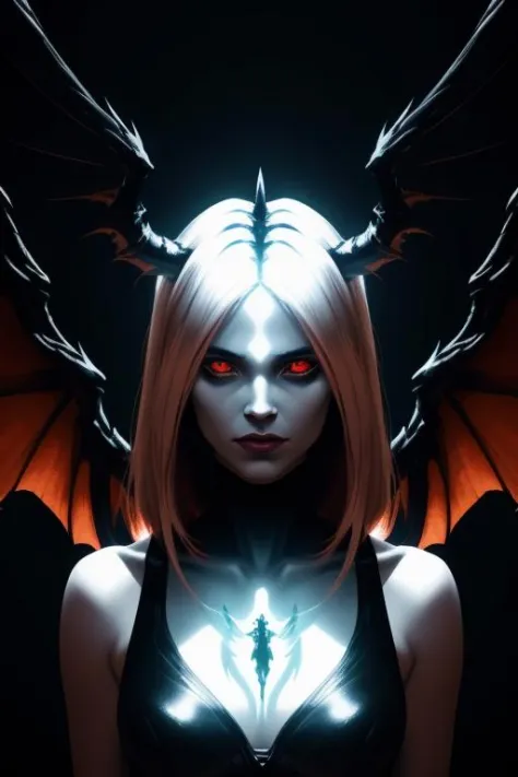 demon, female, wings,, upper body portrait, cinematic lighting