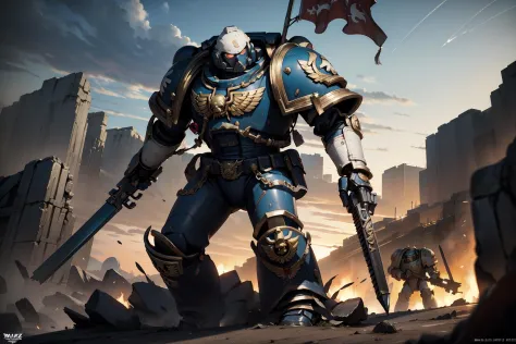 (masterpiece, best quality:1.5), (realistic:1.3), official art, (incredibly absurdres), unity 32k wallpaper, ultra-detailed, surreal, intricate details, professional digital painting, action painting, concept art, Cornelisz Hendriksz Vroom
an illustration of a group of space marines in blue armor standing on the ledge of a mountain top, in the battlefield on the alien planet, majestic, epic, cramped, Warhammer 40k, blood and gore, flags, banner, landscape, facing_viewer
space marine,