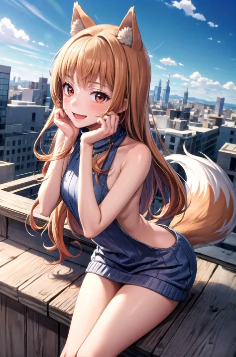 (masterpiece, best quality, detailed), 1girl, solo, looking at viewer, <lora:holo_v1:0.7>, long hair, brown hair, animal ears, r...