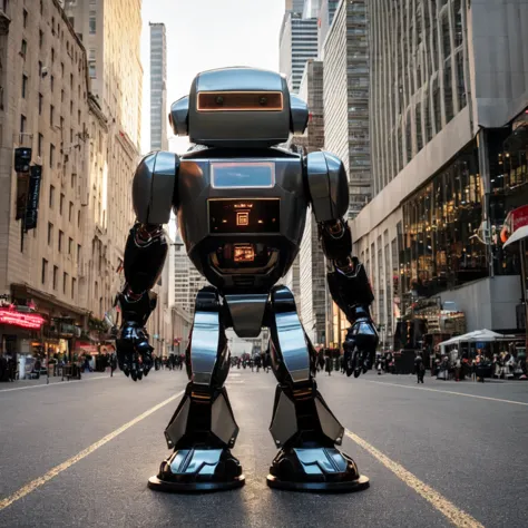 there is a robot that is standing in the middle of the street