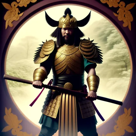 photo, a painting of a man in armor holding a sword on a, kawaiipro style