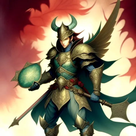 photo, a painting of a man in armor holding a swordan illustration of, fantasyknight style