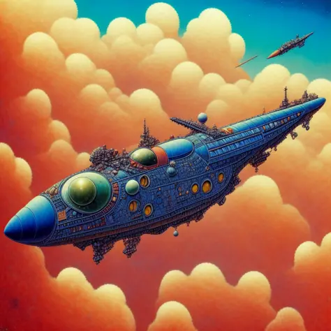 photo, a painting of a space ship floating in the sky on, MartianWarlord style