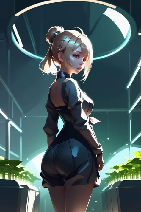 noon, scenery,  royal capital in a Hydroponic Farm Domes1girl, woman, rough digital painting, (full body:1.2), 1boy, man, solo, [:formal costume design,:0.2] rogue, korean, burlywood hair, (chubby:1) build, simple background, moba character concept art, bombshell hair, platinum hair, Chignon, average figure, caucasian