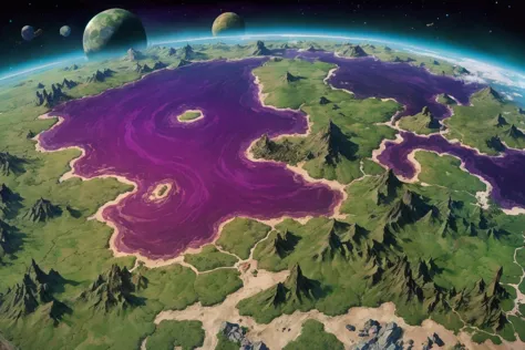 a close up of a planet with a purple substance in the middle