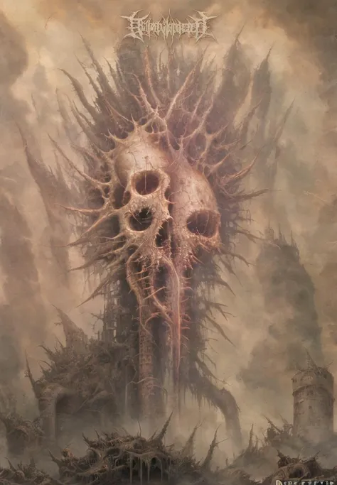 a painting of a skull head in the middle of a field