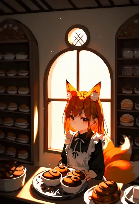 anime girl in a kitchen with a plate of food and a window