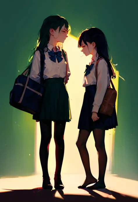 anime girl in school uniform standing next to another girl in a school uniform