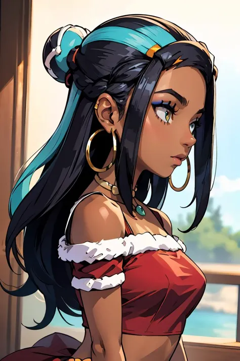 a cartoon girl with long black hair and a red top