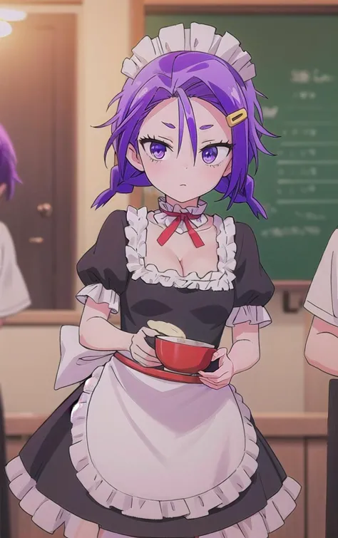 maid_weneverlearn_asumikominami_ownwaifu,
1girl, purple hair, purple eyes, hair ornament, maid headdress, hairclip, short hair, ...