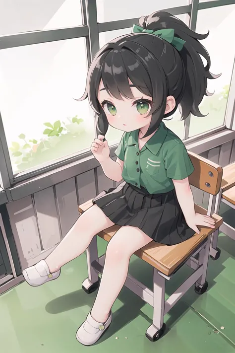 masterpiece, (best quality), 8k, delicate, hyper detail, finely detailed, (detailed skin:1.2).
((beautiful detailed girl)),solo,green shirt,black dress,full body,student,tfg1,ponytail,sitting,eye highlight,black hair, hands waving with five fingers
classroom,school, 5000-year-old girl
<lora:tfg1:0.7>