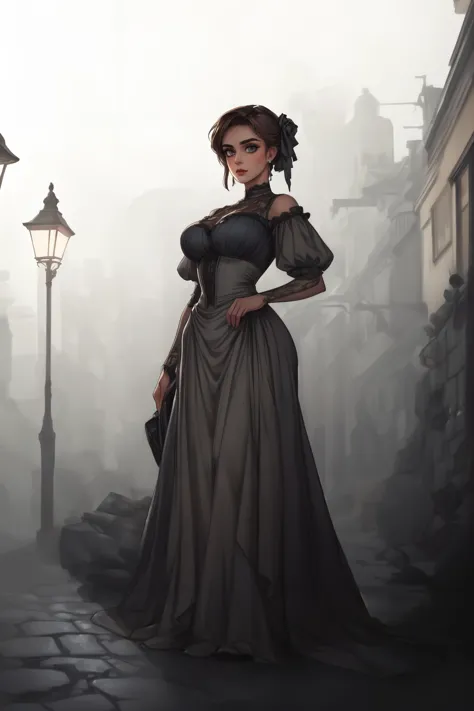 (full body:1.1), 1girl, vintage dress, standing on a Victorian-era street, looking at the viewer, gas street lamps, ((best quality, masterpiece, extreme details):1.2) ((detailed eyes, detailed face):1.2), <lora:add_detail:1> <lora:backlight_slider_v10:1> <lora:eye_size_slider_v1:2> <lora:eyebrows_slider_v2:3> <lora:age_slider_v2:3>