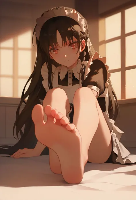 anime girl sitting on the floor with her feet up