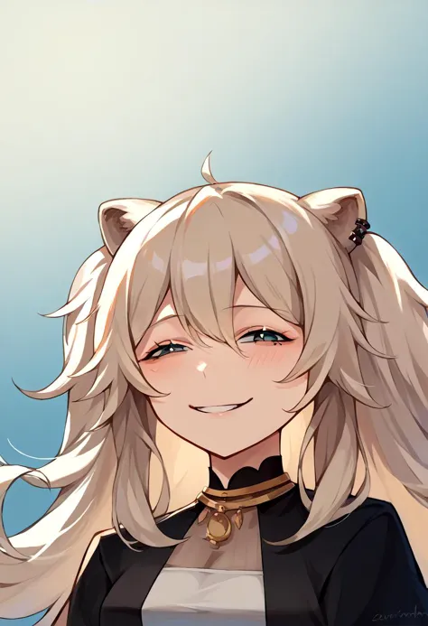 a close up of a person with long hair and a cat ears