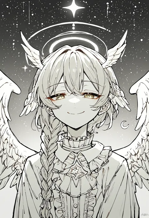 a drawing of an angel with long hair and angel wings