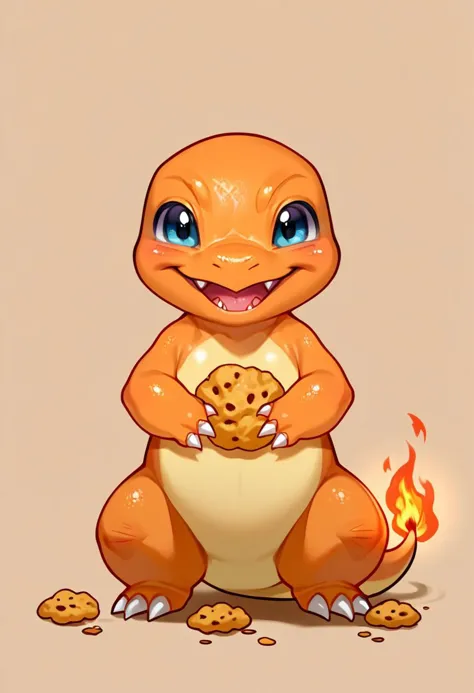 score_9, score_8_up, score_7_up, source_anime, solo, Charmander, looking at the viewer, (Feral Charmander, chibi body, covered i...