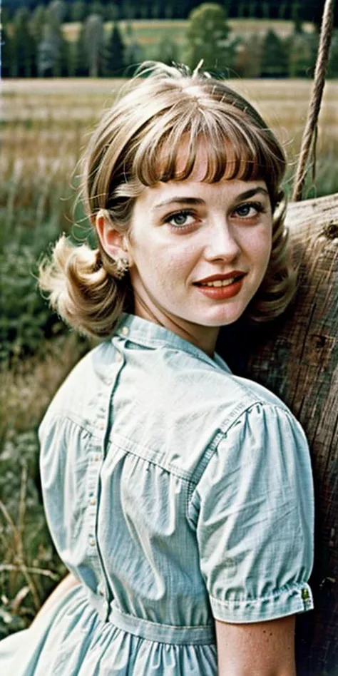 (((Ultra-HD-realistic-quality-details, first-person-pov))) 1girl, hillbilly, america-1960-era, getting-photographed-by-viewer, old-vintage-movie-scene, outdoors