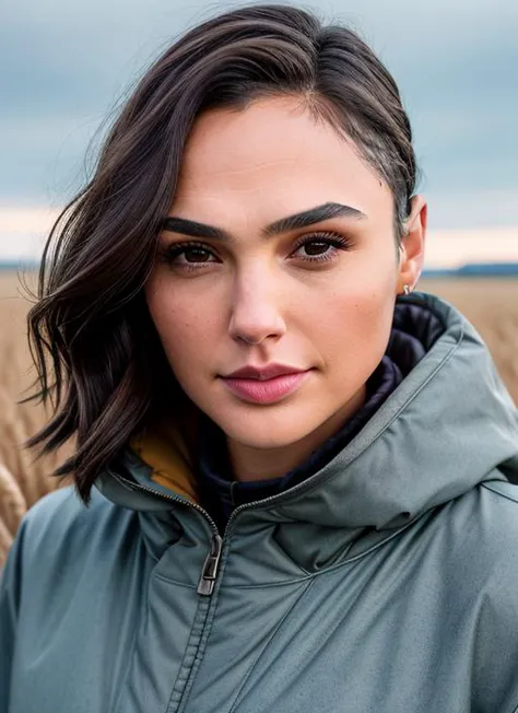 a close up of a woman in a field of wheat