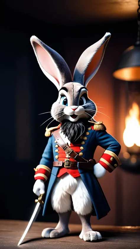 a close up of a toy rabbit dressed in a military uniform