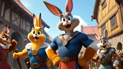 photo taken by Cannon EOS 50D, 8k, hd, masterpiece, canon camera,ultra realistic,professional photo,raw photo,(masterpiece,best quality:1.8),(32k UHD resolution,8k wallpaper),
 <lora:Bugs-BunnyFRL22nO:0.8> bugs bunny as viking warrior <lora:GarkEst:1>)) <lora:warrior_13AL:1>, photo taken by Cannon EOS 50D, 8k, hd, masterpiece, canon camera,ultra realistic,professional photo,raw photo,(masterpiece,best quality:1.8),(32k UHD resolution,8k wallpaper),
, ((looney tunes characters (Bugs Bunny, Tweety Bird, Lola Bunny, Wile E Coyote, Elmar Fudd),as 50 viking warriors, valkyrians)) celebrating a victorious won war, victorious poses, background: inside of an ancient viking town hall