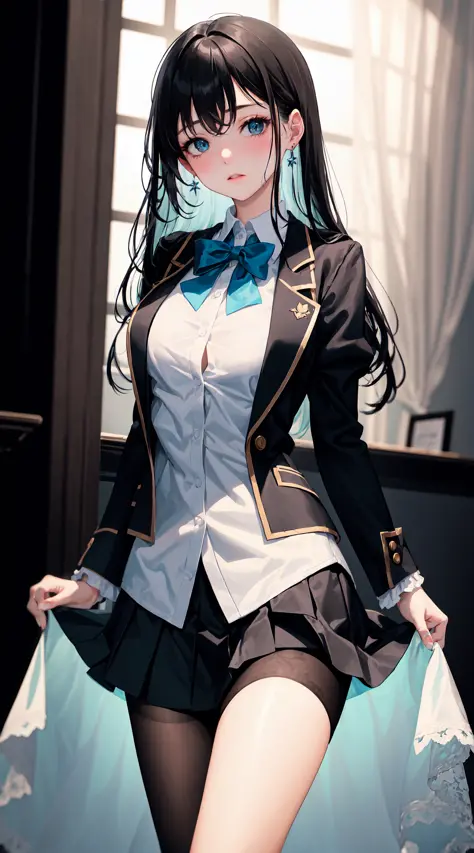 [black:aqua:0.5] theme, masterpiece, magnum opus artwork of a girl, detailed visual art, beautiful eyes, long hair, royal, schoo...