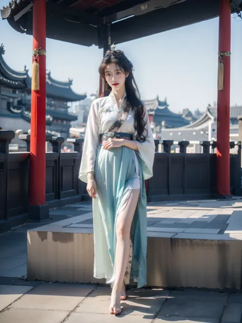 8K raw photo,Best quality,masterpiece,ultra high res,aGirl,full body,((Hanfu :1.5)),((classical architecture)),Chinese culture t...