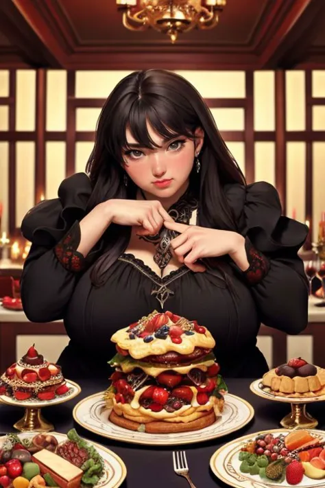 a close up of a woman sitting at a table with a plate of food