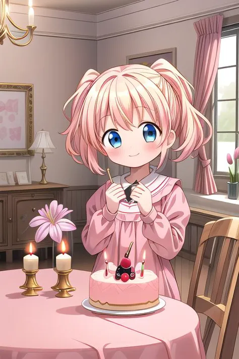 masterpiece,ultra detailed,1girl,smile,happy,alice_cartelet,blow out the candle,(chibi),tulip,happy birthday,text,cake,candle,spring,on table indoor<lora:alice_cartelet-v1:0.7> <lora:hyperdetailer_v080:0.7>