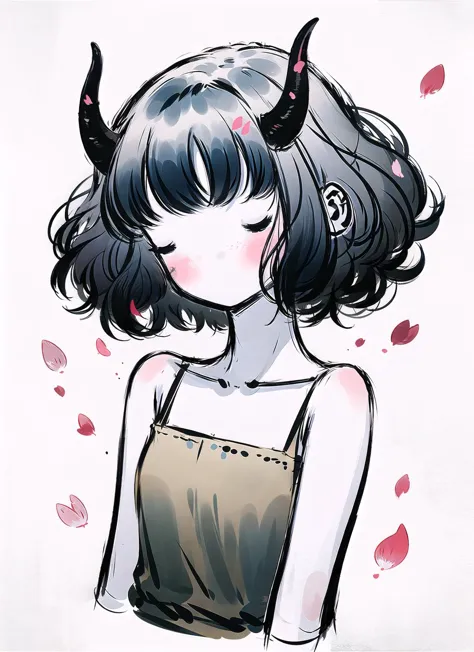 a drawing of a girl with horns and a dress