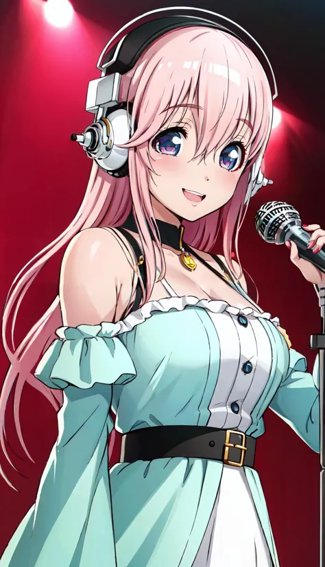 (8k,  masterpiece, best quality, high resolution),
cute face, kawaii, cute, very big eyes, Aesthetic Anime Eyes, small face,
1girl, solo,
<lora:Tsuji_768_:1>, super sonico, (huge breasts:1.2),
smile, singing, 
microphone, 
stage, 
(cowboy shot:1.2),
 <lora:zoom_slider_v1:3>