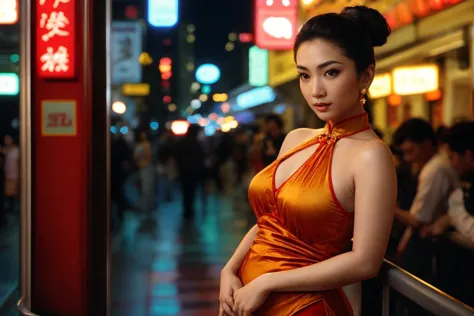 candid, (Sri Lankan:0.6),(Cantonese:0.3) woman, voluptuous, cheongsam, caramel complexion, single hair bun, earrings, bare shoulders,
35mm photograph, professional photography, ultrarealistic, shot on Leica M6, Fujifilm Superia 400, SLR, Sony World Photography Award winner, masterpiece, 8k, uhd, hdr, dynamic, vibrant colors, natural lighting, directed by Wong kar-wai, rule of thirds, night, outdoors, cityscape, sensual, intimate, warm
 <lora:LORA-XenoDetailer-v3A:0.2> <lora:DirectedByWKW_v1:1>