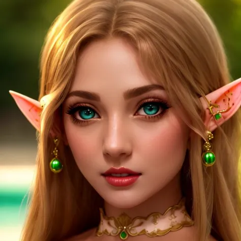 a close up of a woman with green eyes and a necklace