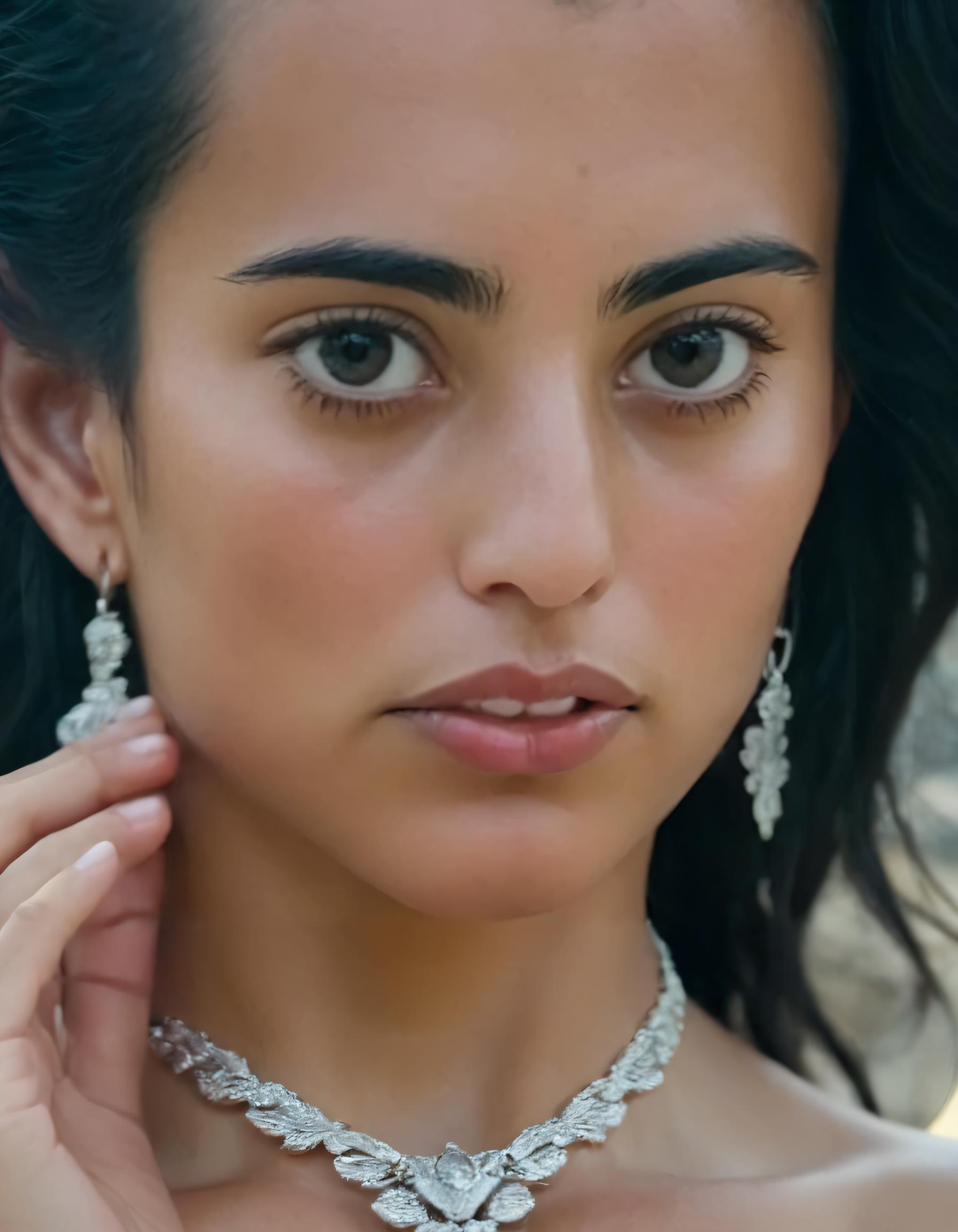 A close up of a woman with long hair wearing a white top - SeaArt AI