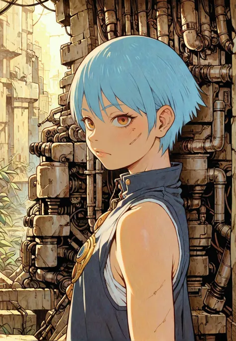 1girl,blue hair,upper body,ruins,obslete machine,tatsuyuk,looking at viewer, 
<lora:Perfect Hands:1>   <lora:age_slider_v4:-2>  <lora:tatsuyuk:0.8>, score_9, score_8_up, score_7_up, score_6_up, score_5_up, score_4_up,zPDXL