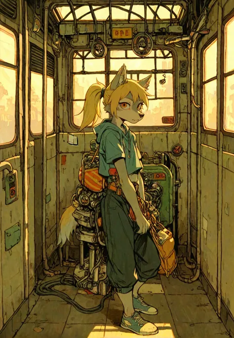 (anthro wolf girl:1.2),blonde,grey fur,subway staion,gate,ponytail,obslete machine,tatsuyuk,looking at viewer, 
<lora:Perfect Hands:1>   <lora:age_slider_v4:-5>  <lora:tatsuyuk:0.75>, score_9, score_8_up, score_7_up, score_6_up, score_5_up, score_4_up,zPDXL