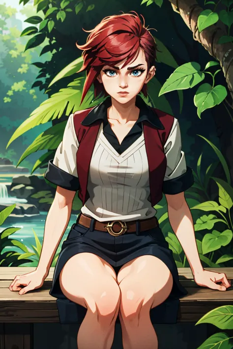 ((masterpiece, best quality))
<lora:ArcaneLeagueVi:0.8>
ArcaneLeagueVi, 1girl, short hair, red hair, blue eyes, in lush jungle with flowers