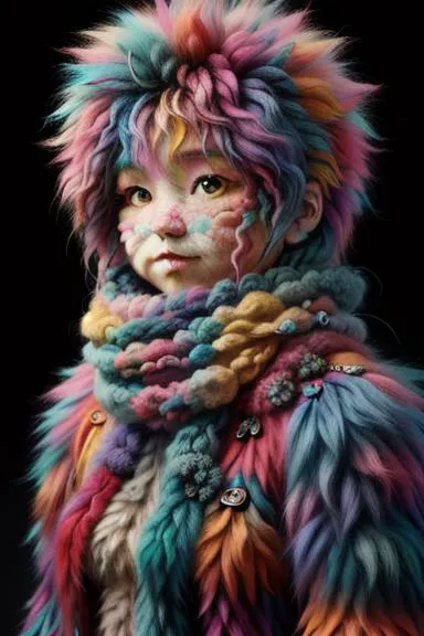 fluffy woman made of fuzz, colorful  <lora:martius_fuzz:0.8>