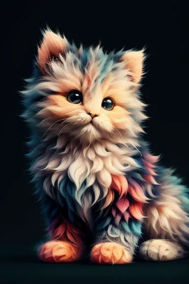 a close up of a fluffy cat with a black background