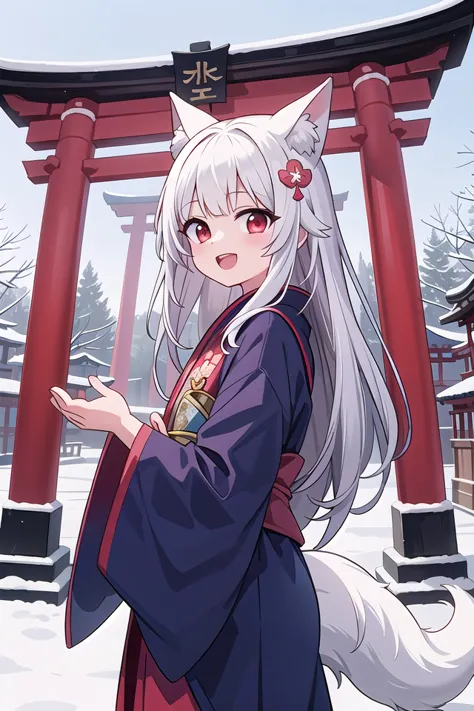 anime girl in kimono outfit standing in front of a red tori tori gate