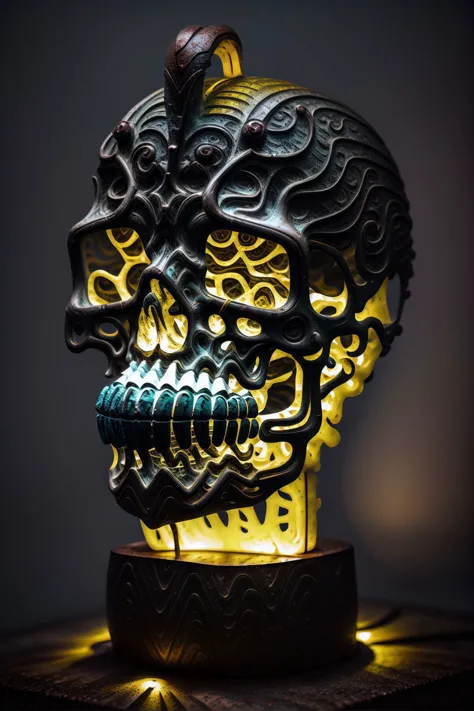 bronce bust, bronzecd <lora:realisticBronzeArt_v10:1> epoxy_skull  <lora:glowingSkullLora_v10:1.46>