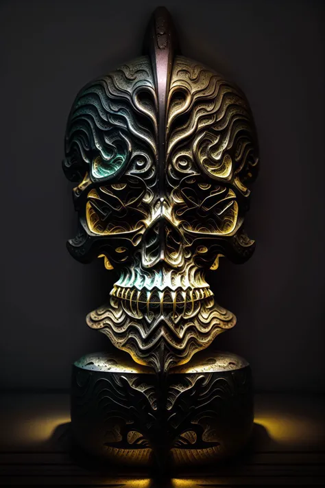 bronce bust, bronzecd <lora:realisticBronzeArt_v10:1> epoxy_skull  <lora:glowingSkullLora_v10:1.46>