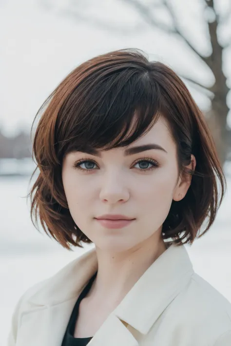 a woman with a short brown hair and a white jacket