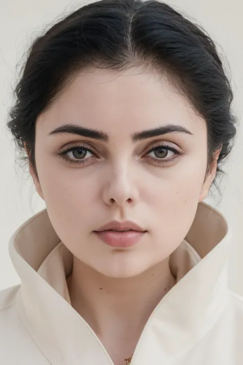 a woman with a white shirt and a necklace on her neck