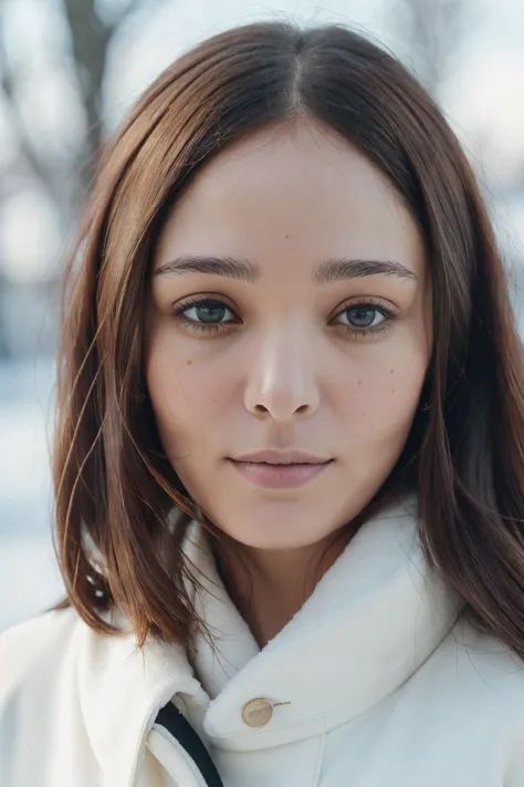 a close up of a woman with a white coat and a tie