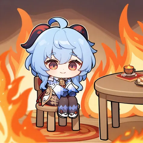 <lora:xl_this is fine(a3):1>,1girl,fire,sitting,smile,chibi,table,chair,ganyu \(genshin impact\),, masterpiece,best quality,