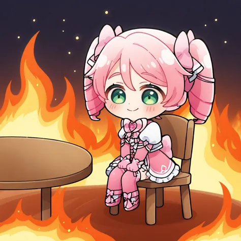 <lora:xl_this is fine(a3):1>,1girl,fire,sitting,smile,chibi,table,chair, masterpiece,best quality,
 <lora:haruka-hanabishi-ponyx...