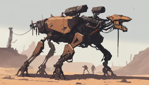 BAStyle, highest quality, a sci-fi concept art of a post-apocalyptic Mech Walker, wasteland, complex,
by Col Price